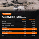 Charger l'image dans la visionneuse de galerie, Tableau nutritionnel de la GFIT Whey pour 100 g et par dose de 30 g : 401 kcal, 77 g de protéines, 5,8 g de sucres pour 100 g
