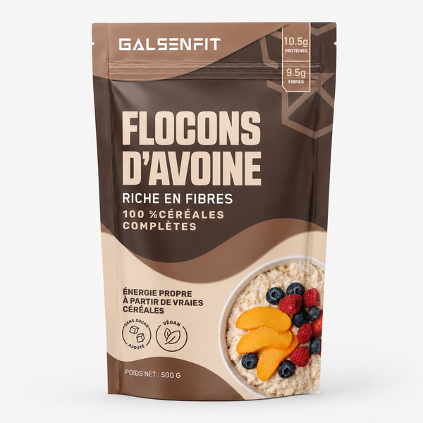 Sachet de flocons d'avoine GALSENFIT 500g, 100% céréales complètes, riche en fibres, sans sucre ajouté, vendu au Sénégal