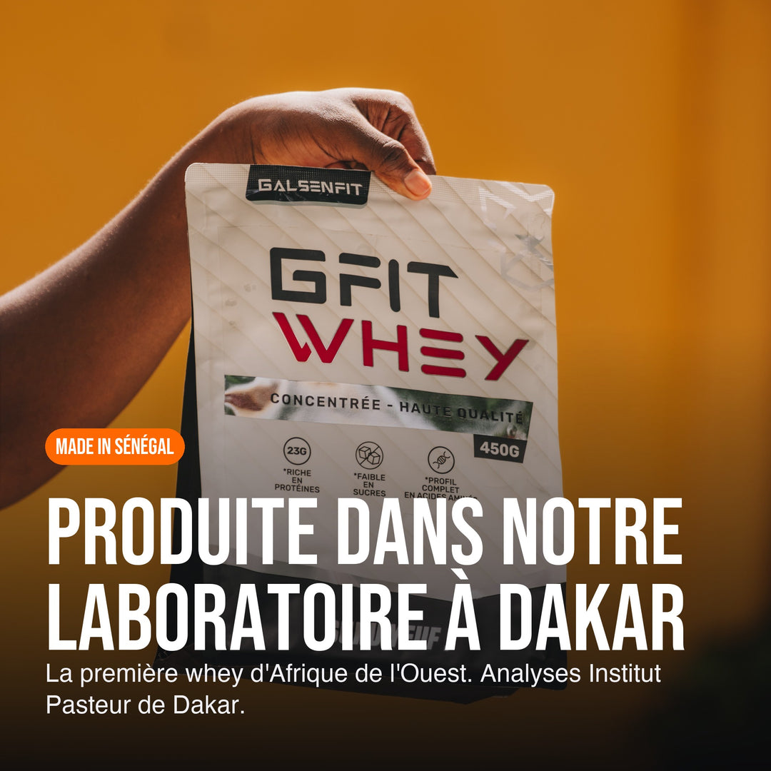 GFIT Whey produite dans le laboratoire Galsenfit à Dakar, première whey d'Afrique de l'Ouest, analyses Institut Pasteur de Dakar